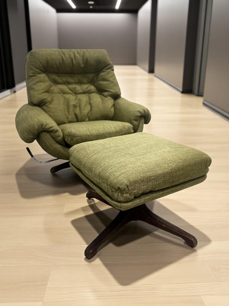 mid-century modern recliner and ottoman set