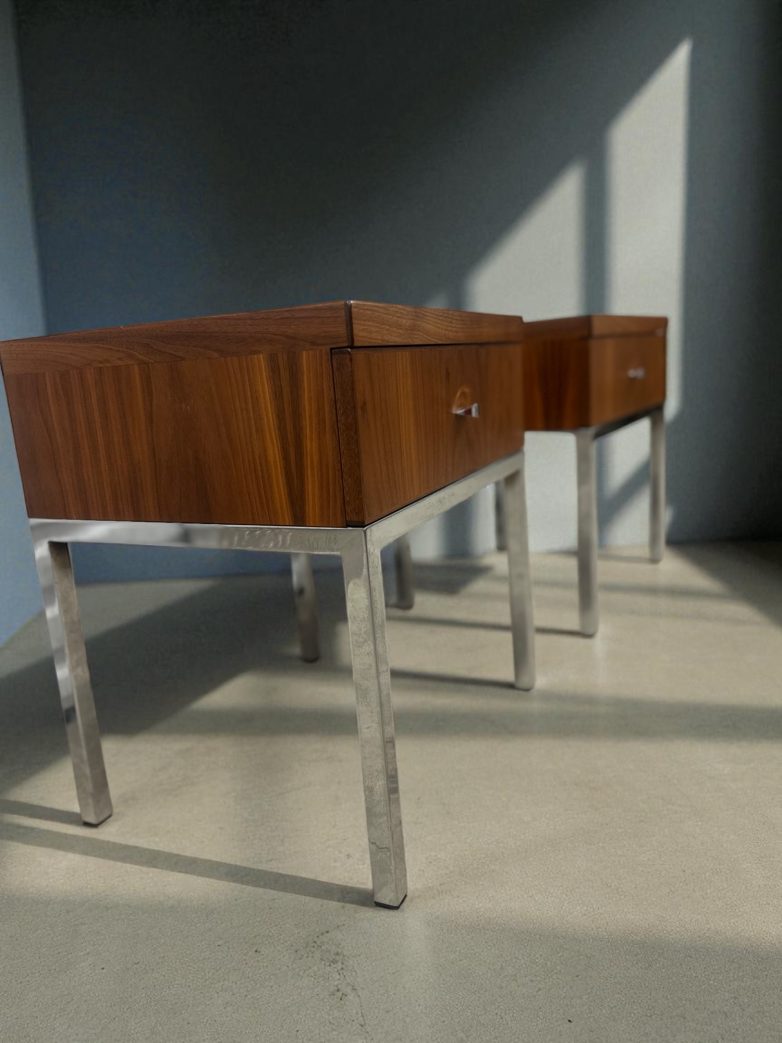 left angled side of Modern walnut bedside tables