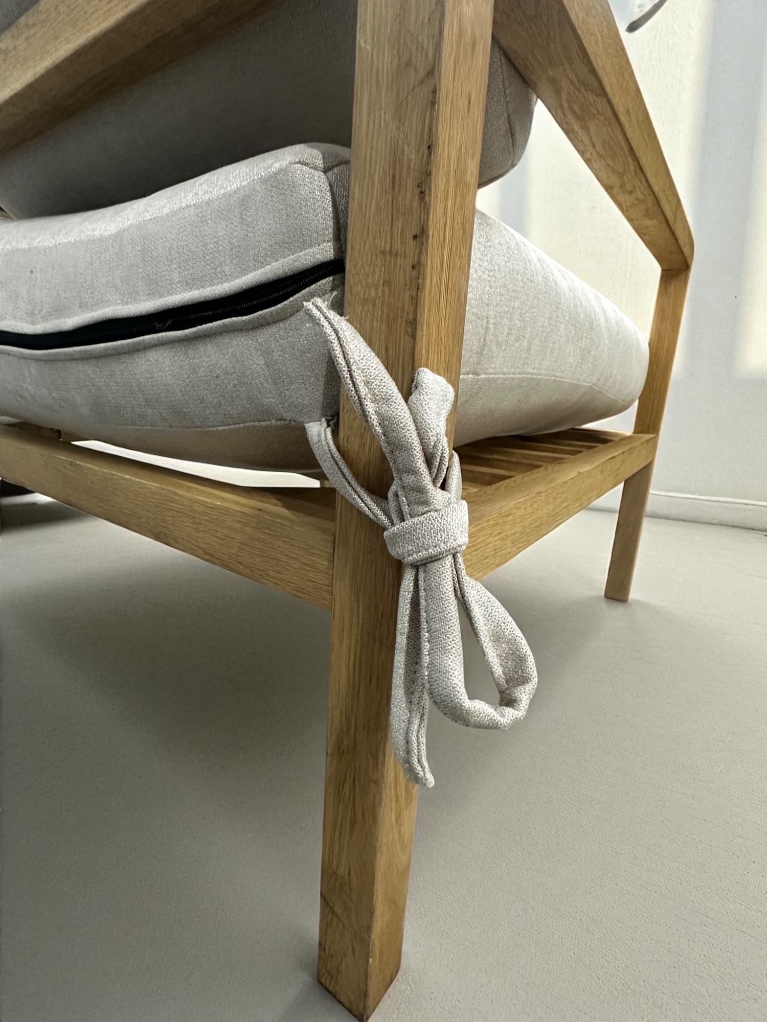 Solid Oak Lounge Chair – Cream Upholstery - Image 9