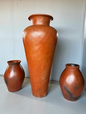 Tall vintage Terracotta pot set with aged clay patina