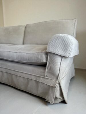 Grey corduroy 3-seater sofa with removable slipcovers