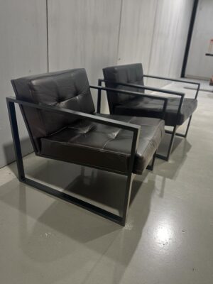 Earth & Era Genuine Leather Pair of Solid Steel Chairs – industrial elegance design