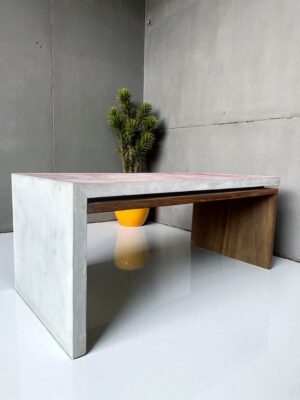 IMG_4829-Photoroom Solid Cement & Oak Waterfall Coffee Table - angled against a wall