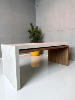 Solid Cement & Oak Waterfall Coffee Table - closer front view