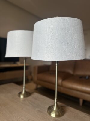 Pair of Modern White Bedside Lamps with Brass-Coloured Metal Bases