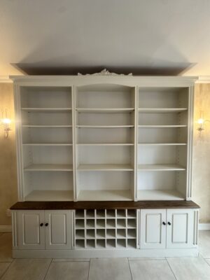 Classic Oak and Cream Built-in Wall Bookshelf & Cabinet Unit
