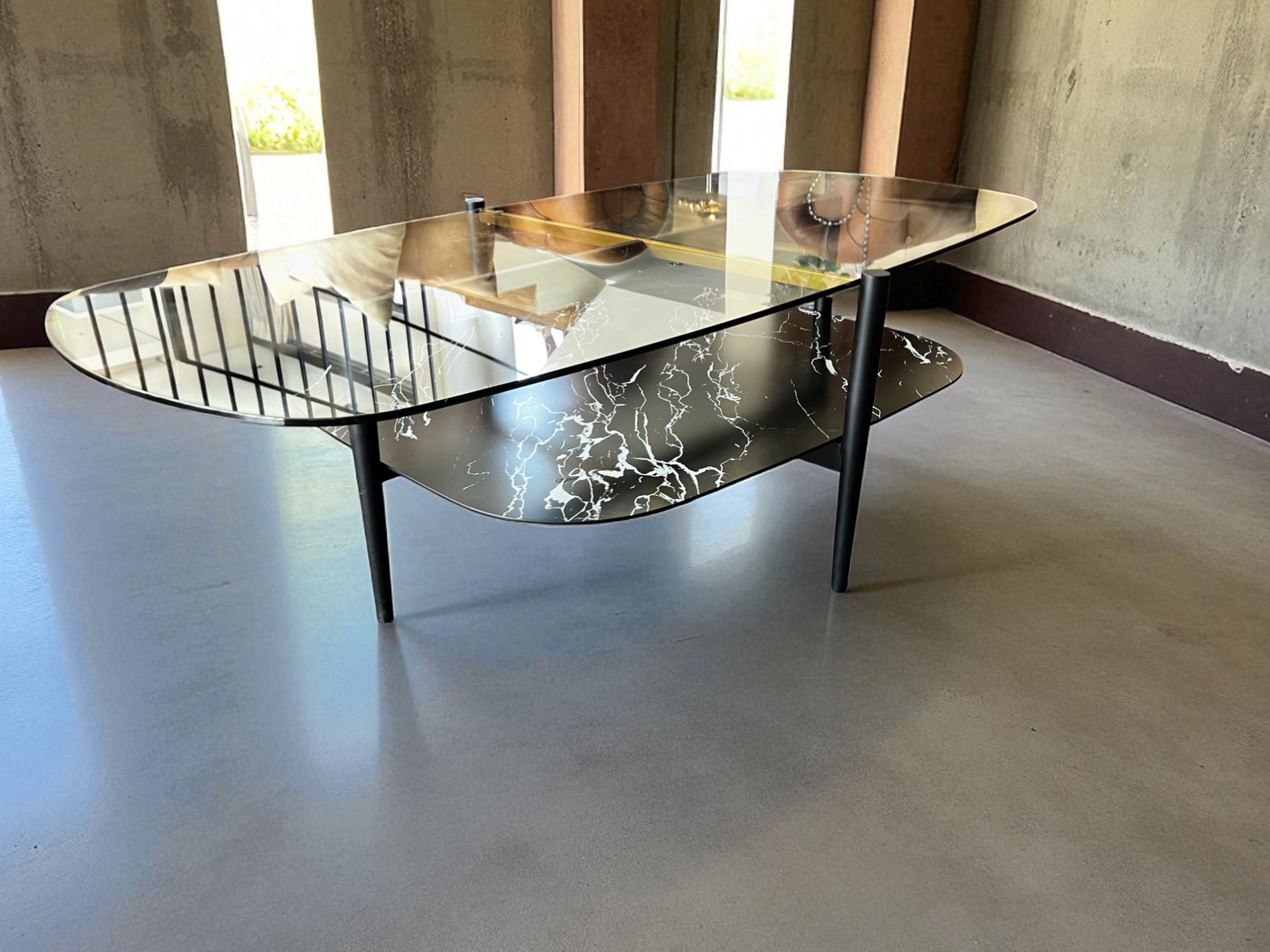 KARE Design Nobalese Oblong Glass & Marble-Effect Coffee Table - Image 5