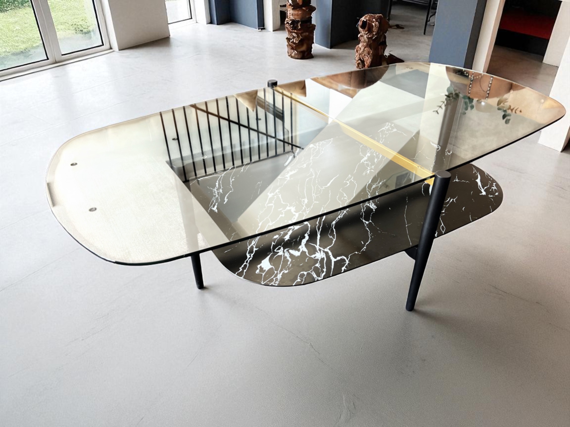 KARE Design Nobalese Oblong Glass & Marble-Effect Coffee Table - Image 6