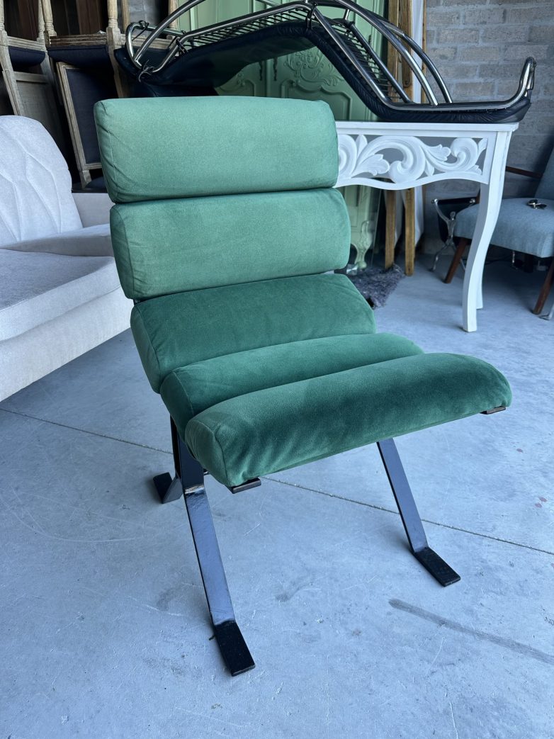 Green velvet midcentury accent chair