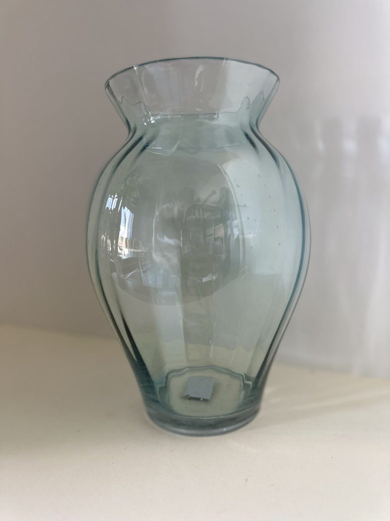 Amica Designs mouth blown glass vase - light blue ribbed