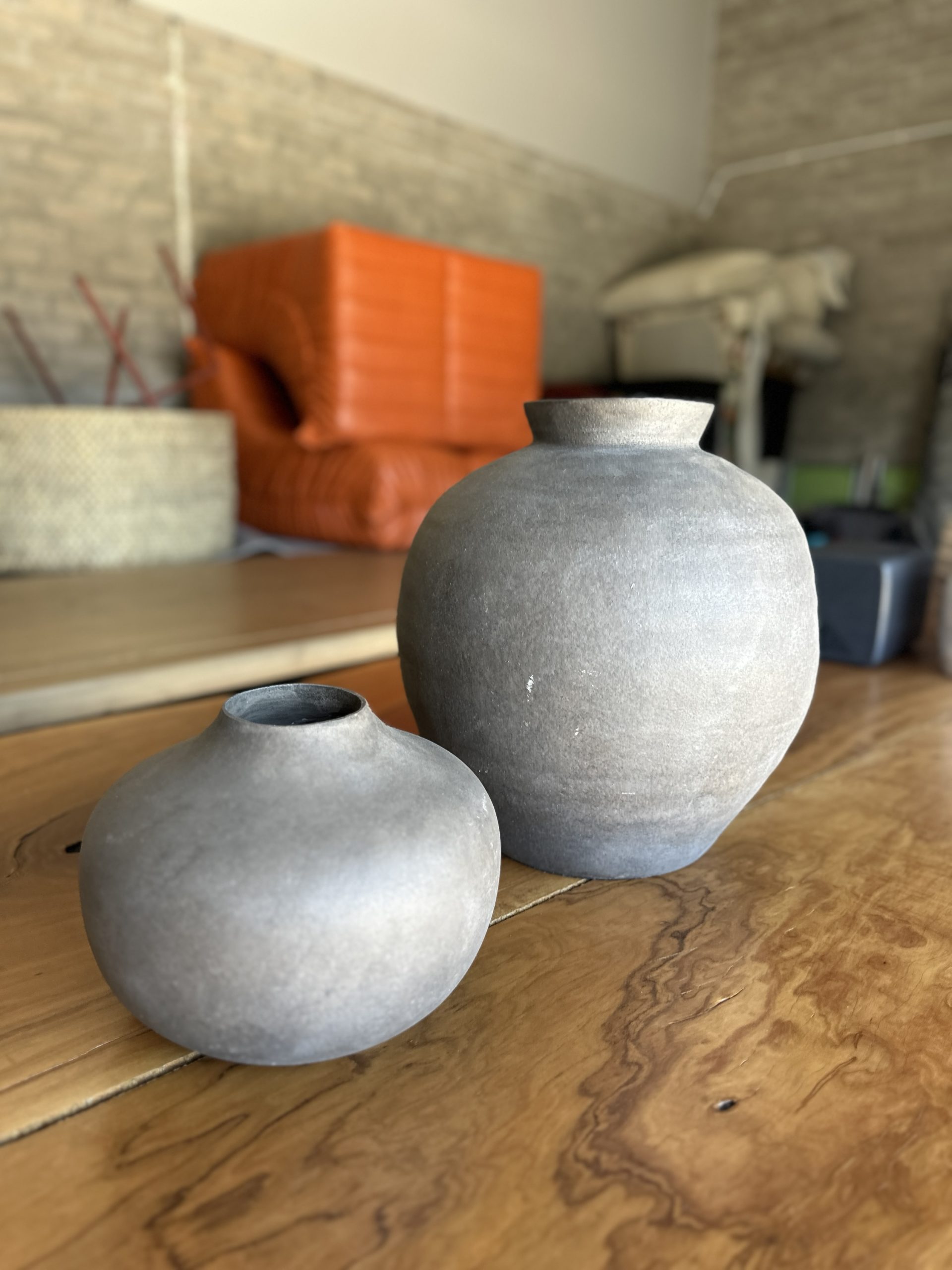 Organic grey ceramic stoneware vases