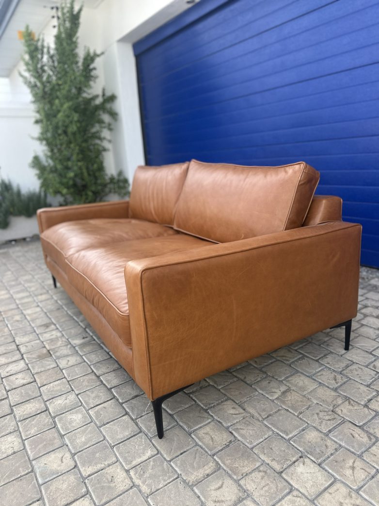1.8 metre Brazilian leather couch tan