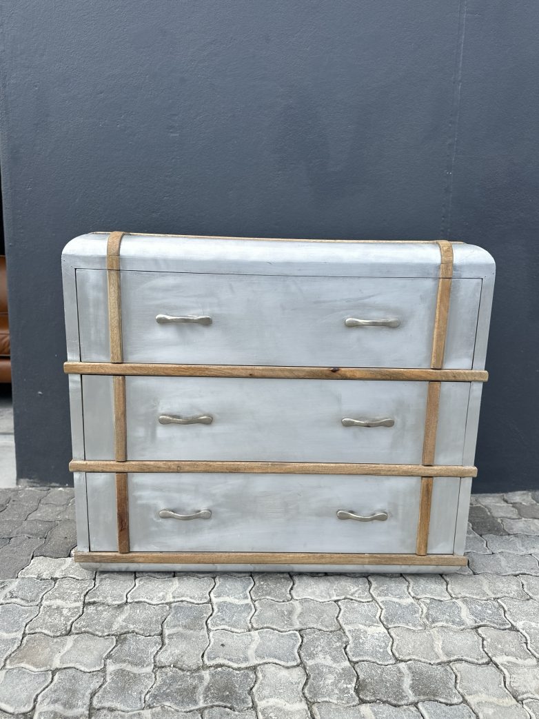 Spitfire pressed metal and oak cabinet